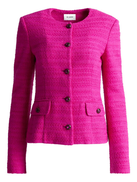 St. John Buttoned Tweed Jacket - Pink 