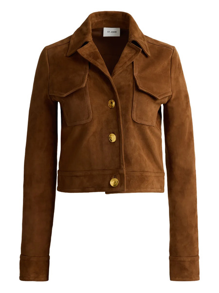  St. John Laurel Gold Button Suede Jacket - Brown 