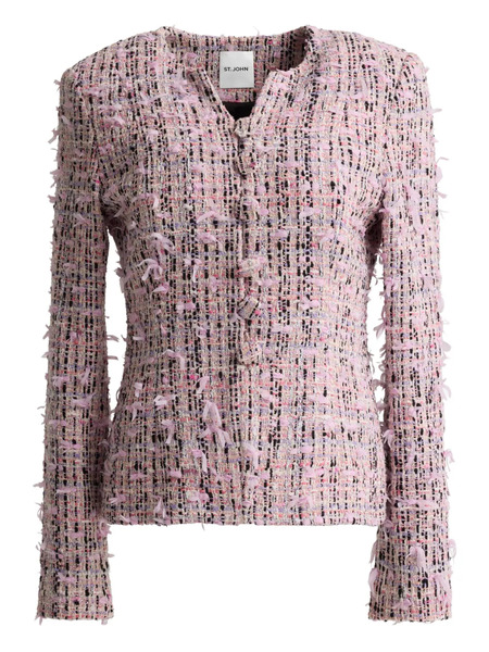  St. John Paper Eyelash Button Tweed Jacket - Pink 