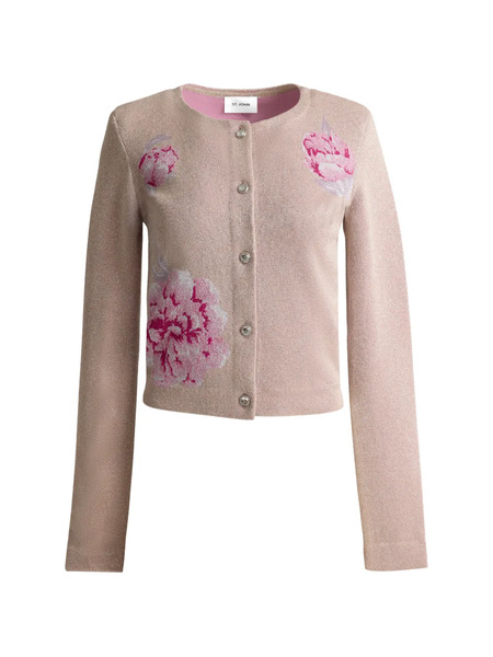  St. John Renee Metallic-peony-jacquard-knit Jacket - Neutrals 