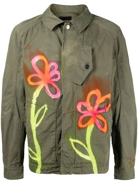  Stain Shade Floral Button-down Jacket - Green 