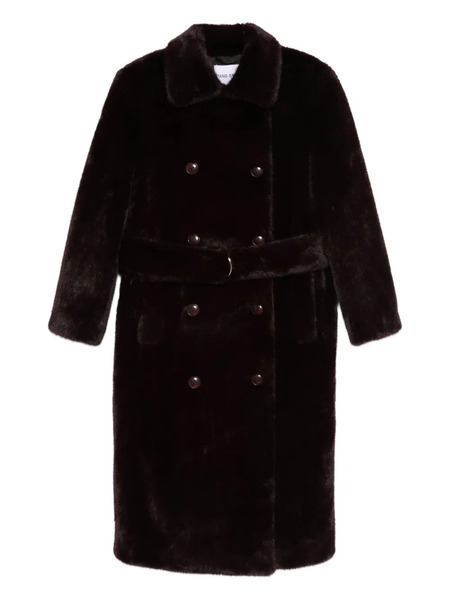  Stand Studio Button Belted-waist Coat - Red 