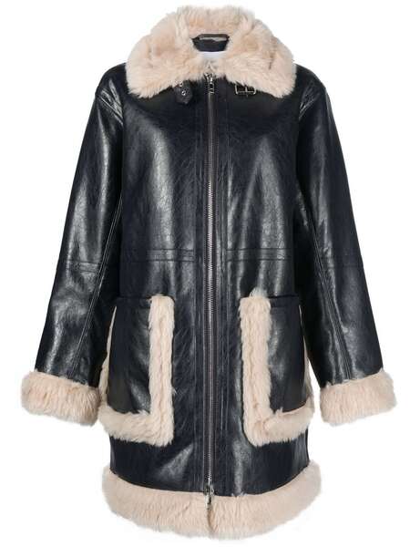  Stand Studio Haley Shearling-trimmed Faux-leather Coat - Blue 