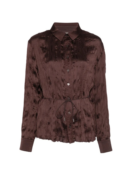  Staud Pintucked Tie Shirt - Brown 