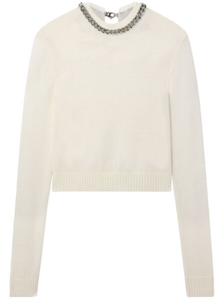  Stella Mccartney Falabella-chain Fine-knit Sweater - Neutrals 