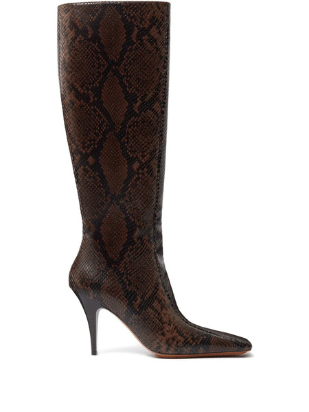  Stella Mccartney Square-toe Snakeskin-pattern Boots - Brown 