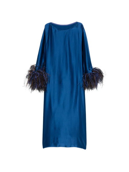  Stephan Janson Feather-trim Midi Dress - Blue 