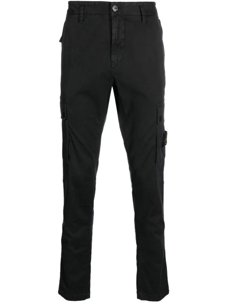  Stone Island Compass-motif Cotton Tapered Trousers - Black 