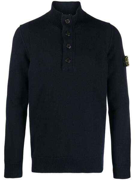  Stone Island Compass-patch Buttoned-up Jumper - Blue 