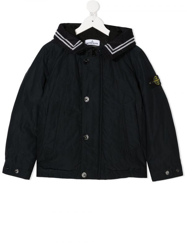  Stone Island Junior Hooded Logo Patch Jacket - Blue 