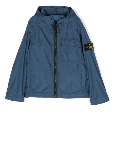  Stone Island Junior Logo Patch Hooded Jacket - Blue 