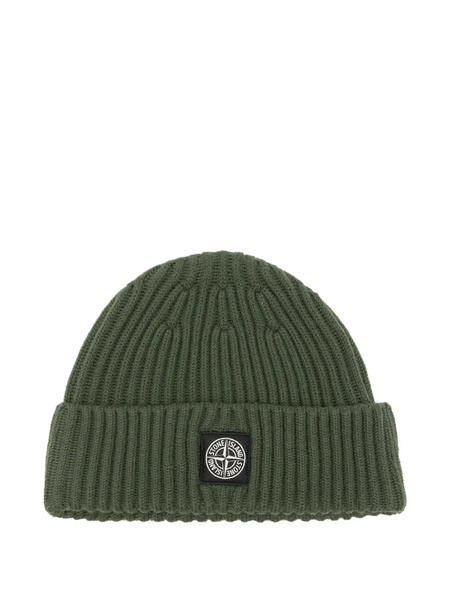  Stone Island Junior Logo-patch Ribbed Beanie - Green 