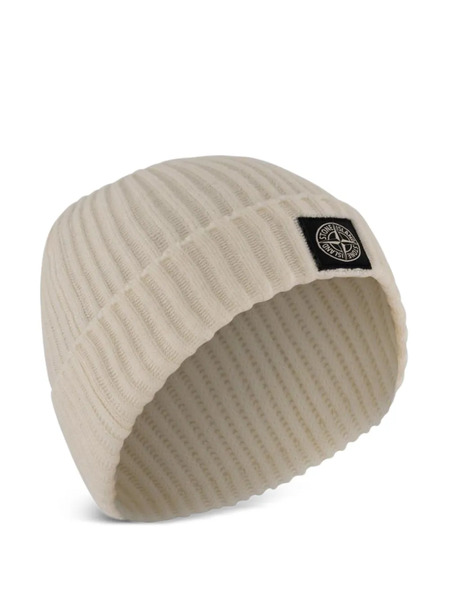  Stone Island Junior Logo-patch Ribbed Beanie Hat - Neutrals 
