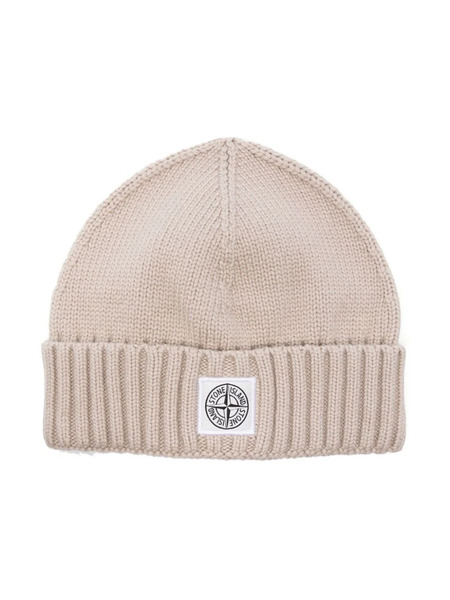  Stone Island Junior Logo-patch Ribbed-knit Beanie - Neutrals 