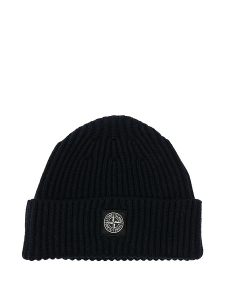  Stone Island Junior Ribbed Logo-patch Beanie - Blue 