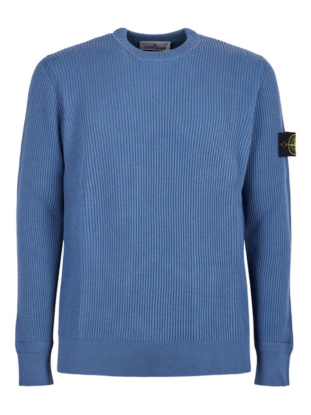  Stone Island Ribbed Log-patch Sweater - Blue 