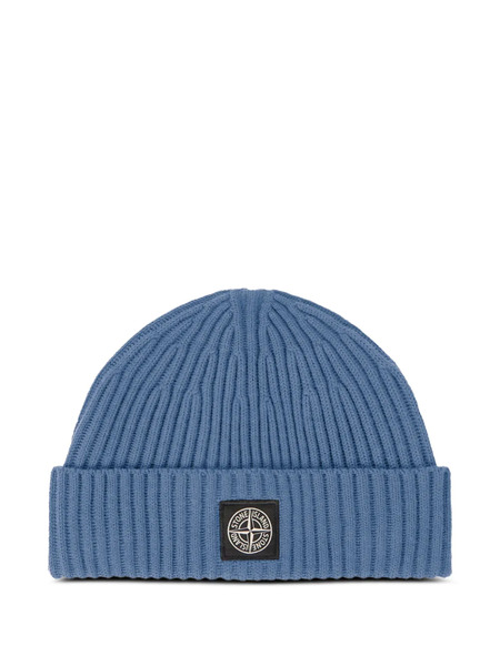  Stone Island Ribbed Logo-patch Beanie Hat - Blue 