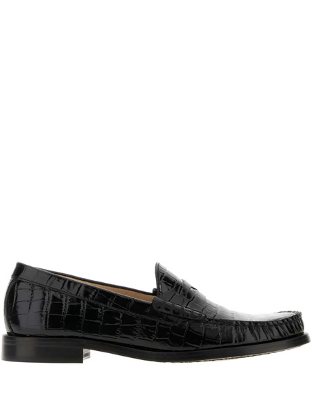  Stuart Weitzman Lottie Crocodile-embossed Loafers - Black 