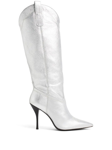  Stuart Weitzman Metallic High Cowboy Boots - Silver 