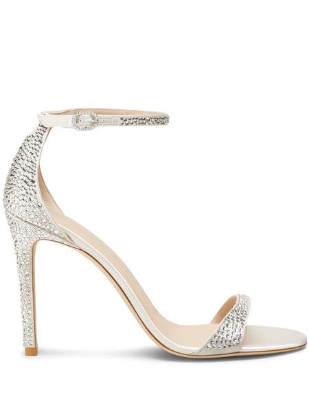  Stuart Weitzman 100mm Nudist Shine Sandals - Silver 
