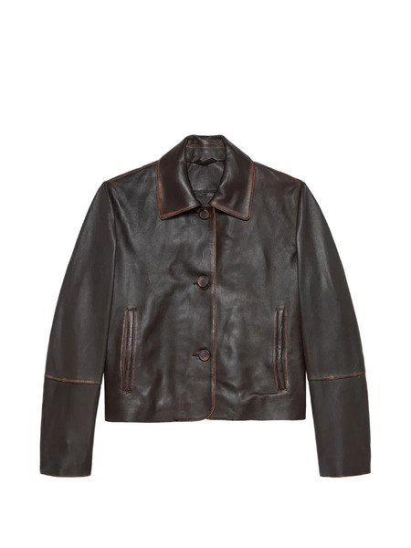  Studio Ar Cropped Leather Jacket - Brown 