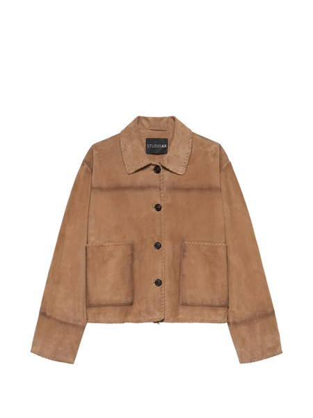  Studio Ar Long-sleeve Suede-leather Jacket - Brown 