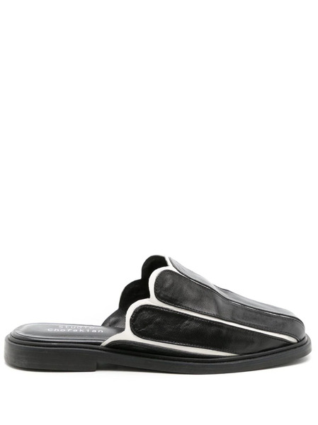  Studio Chofakian Scallop-edge Leather Mules - Black 