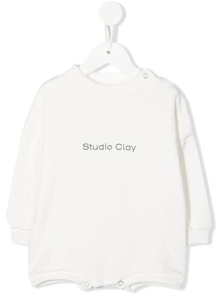  Studio Clay Logo-print Organic-cotton Romper - White 