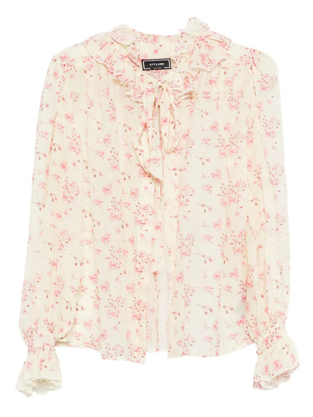  Styland Ruffled Floral-print Blouse - Neutrals 