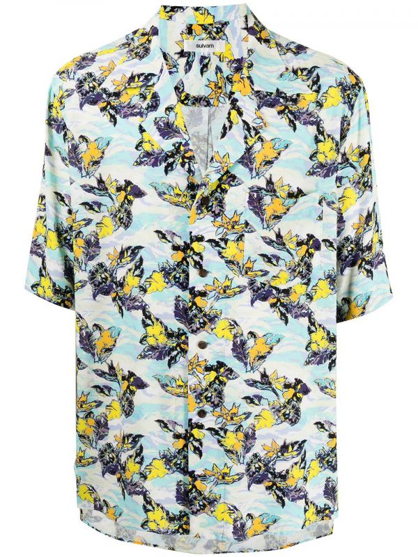  Sulvam Aloha Short-sleeve Shirt - Blue 