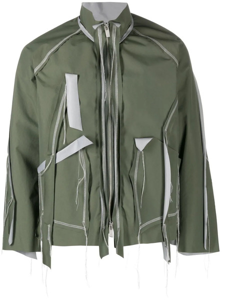  Sulvam Distressed Layered Jacket - Green 