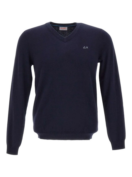  Sun68 Embroidered-logo V-neck Sweater - Blue 