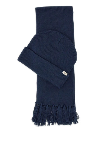  Sun68 Micro-ribbed Beanie And Scarf Set - Blue 