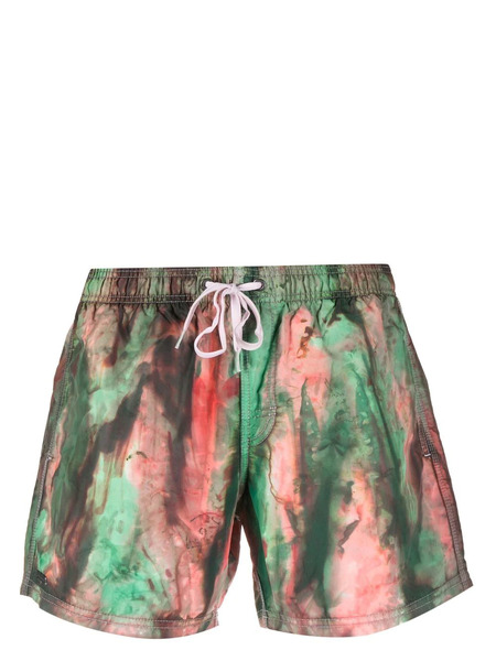  Sundek Tie-dye Drawstring Swim Shorts - Green 