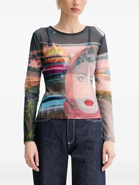  Sunnei Mesh Print Top - Black 