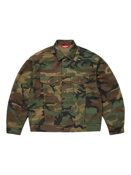  Supreme Jacquard Logos Denim Trucker Jacket - Green 