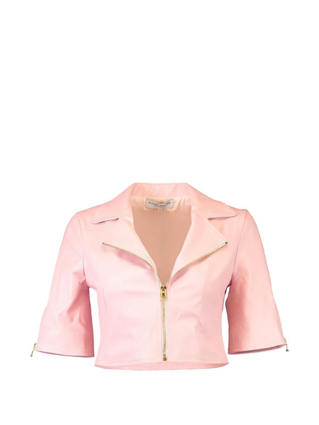  Susan Bender Leather Cropped Jacket - Pink 
