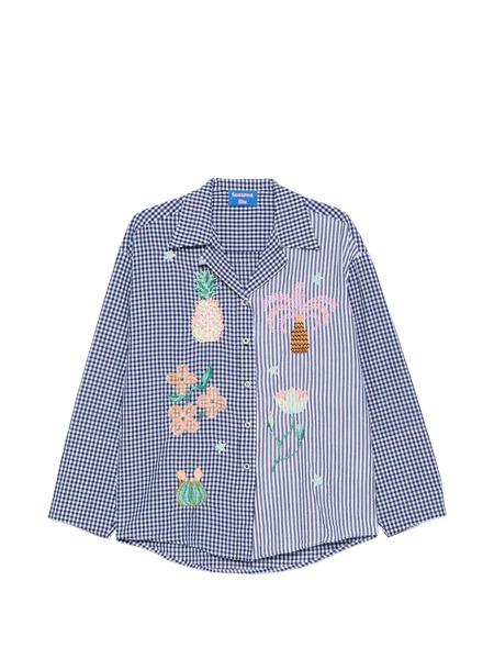  Susanna Blu Gingham Striped Embroidered Shirt - Blue 