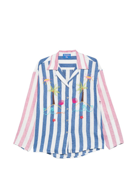  Susanna Blu Striped Embroidered Shirt - Blue 