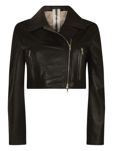  Sword Cropped Zip-front Leather Jacket - Black 