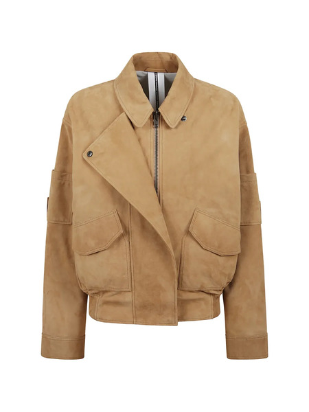  Sword Zip Collared Suede Jacket - Neutrals 