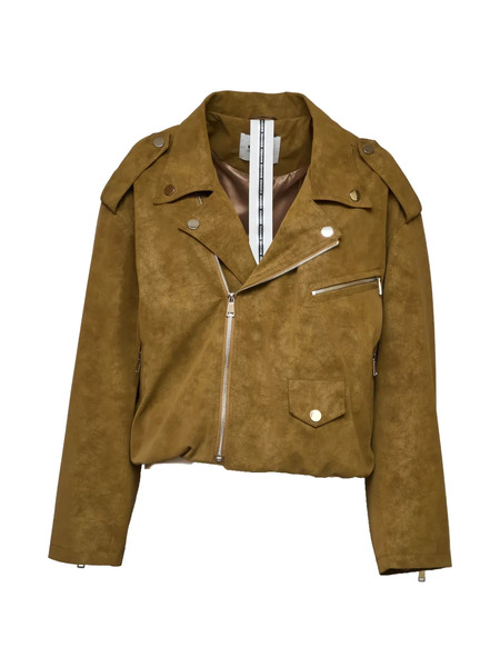  Sword Zip-up Biker Jacket - Brown 