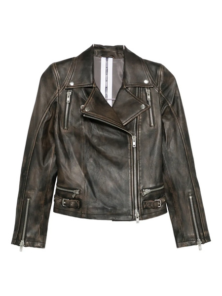  Sword Zip-up Leather Jacket - Black 