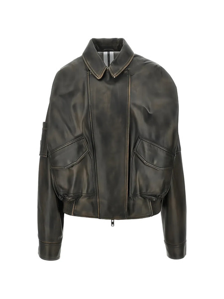  Sword Zip-up Leather Jacket - Black 