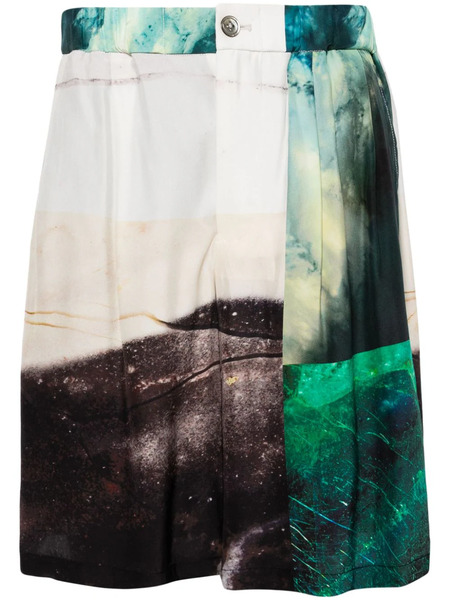  Taakk Patchwork-print Silk Shorts - Green 