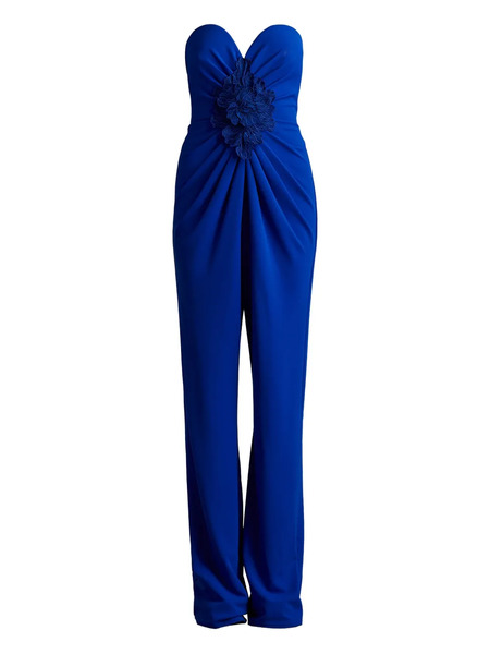  Tadashi Shoji Strapless Flower-embellished Jumpsuit - Blue 