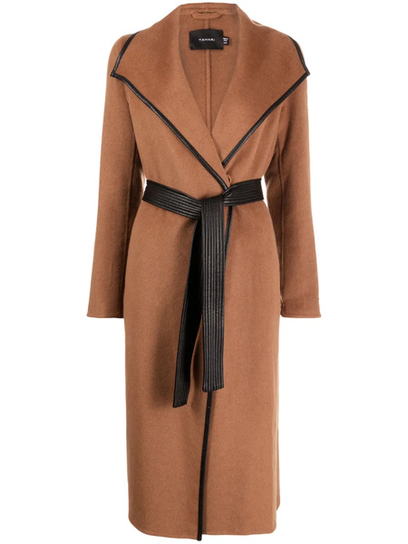  Tahari Faux Leather-trim Belted Coat - Brown 