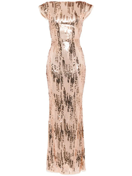  Talbot Runhof Sequined Cap-sleeve Gown - Brown 