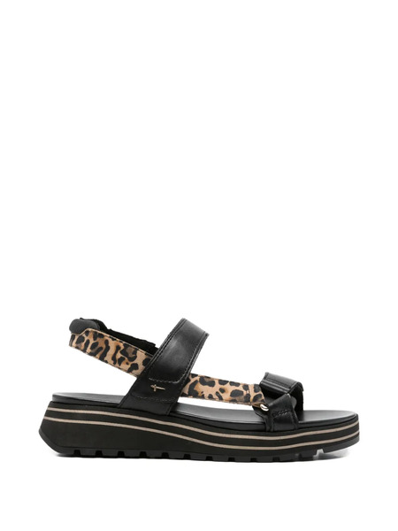  Tamaris Leopard-print Strap Sandals - Black 