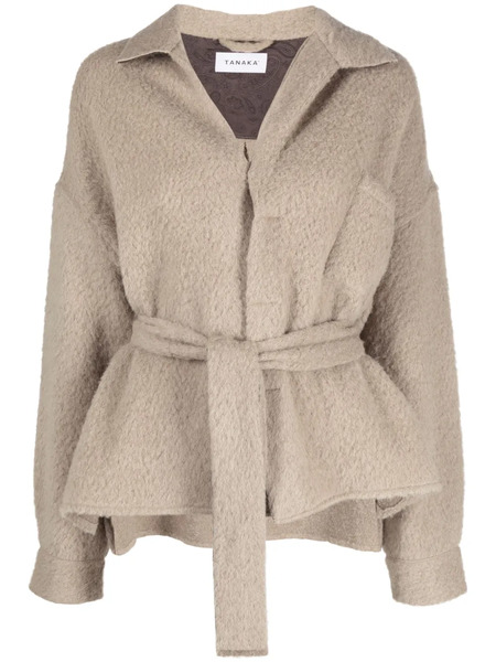  Tanaka V-neck Belted Fleece Cardi-coat - Neutrals 